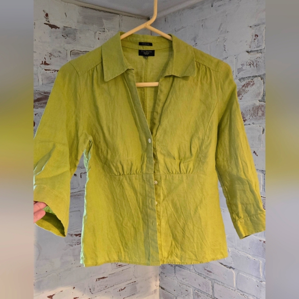 Talbots Chartreuse Green Button-down Shirt